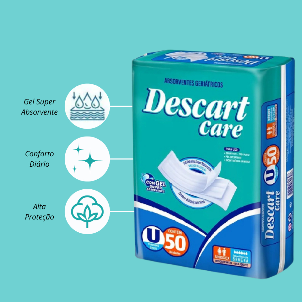 Absorvente Geriátrico Kit com 2 Pacotes Descart Care Tamanho Único - 100 Unidades