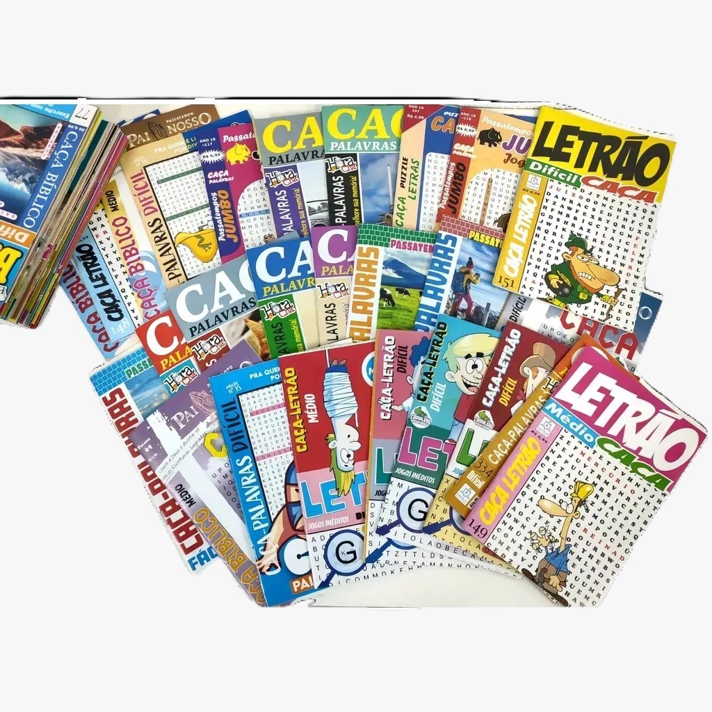 Kit 100 revista passatempo caça palavra sem repetição variedade exclusiva.