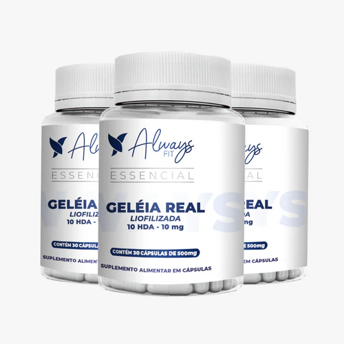 Geleia Real Liofilizada 10 HDA 10mg Com Vitamina D3, Vitamina C, B6 e B12 - 30 Cápsulas - 3 Unidades