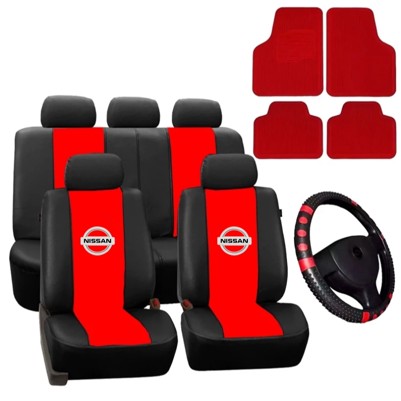 Kit Capa Banco Tapete Volante Frontier Couro Preto com Vermelho em Oferta na Shopee