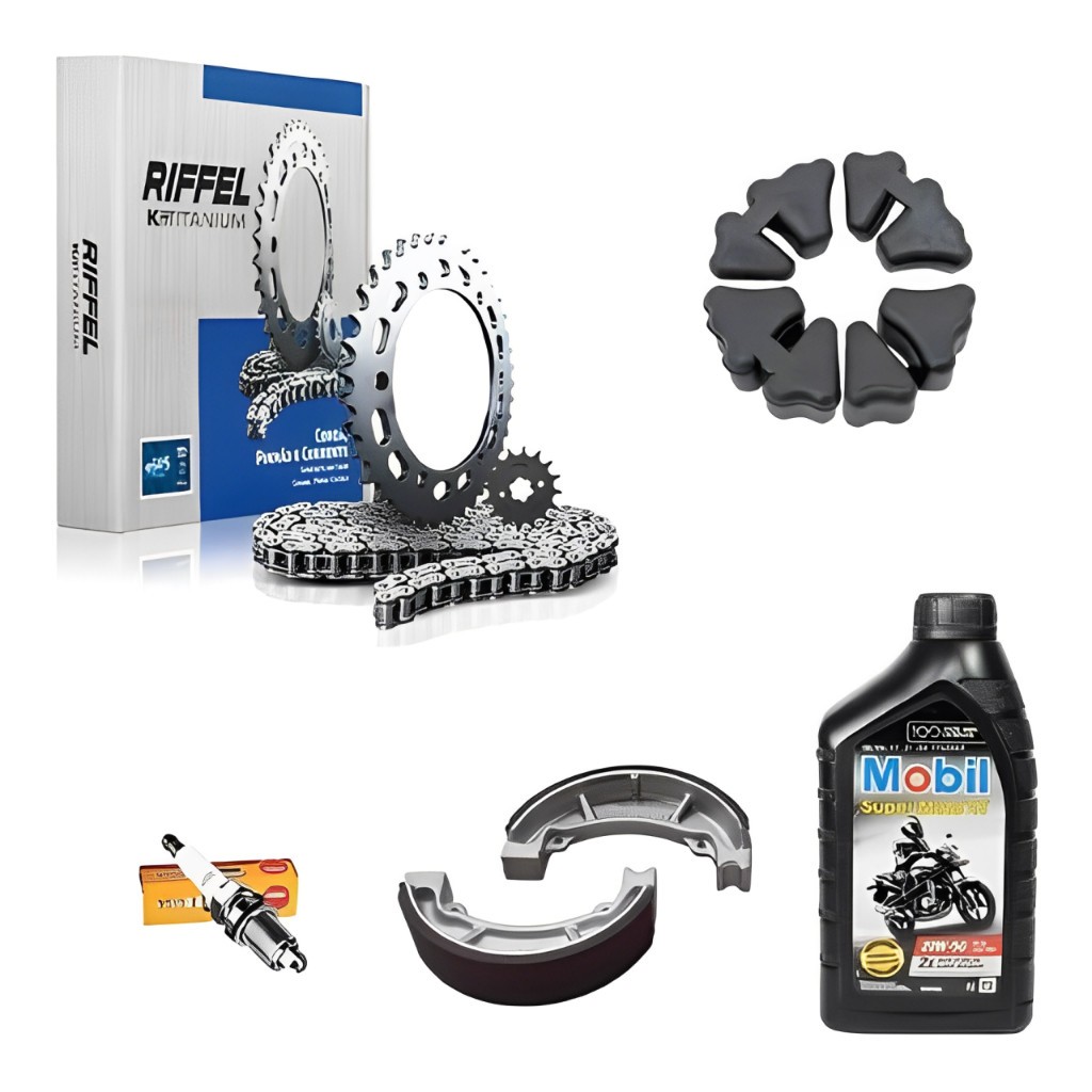 Kit Relação Fan Titan 150 Riffel Vela Bucha Coroa Lona Óleo 20w50 Mobil