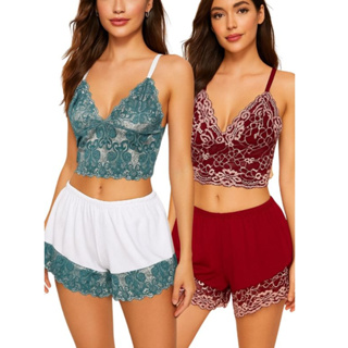 2 Baby Doll  de Renda Feminino Adulto Short  Toper de Renda Pijama Feminino em Renda Roupa de Dormir em Oferta na Shopee