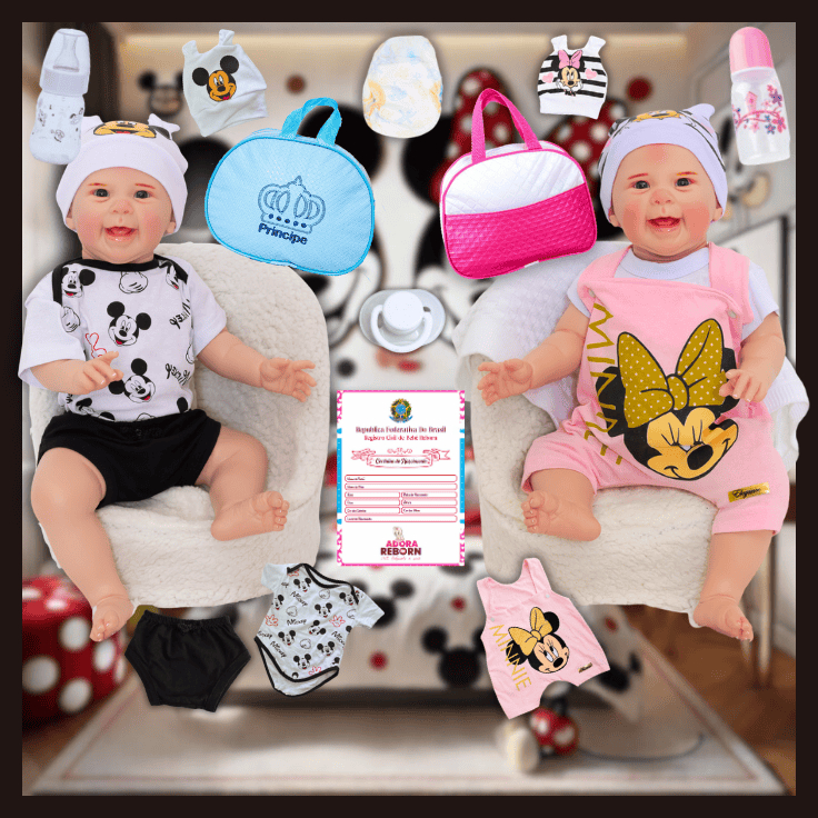 Gêmeos Bebê Reborn Boneca Realista Mazye Menina e Menino Silicone com Bolsa Maternidade - Mom & Baby