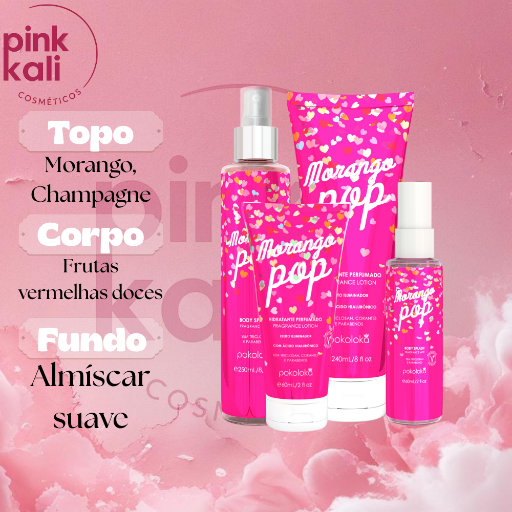 Morango POP - POKOLOKA - (Body Splash - Hidratante) CREME PERFUMADO POS BANHO PARA VIAGEM CORPORAL