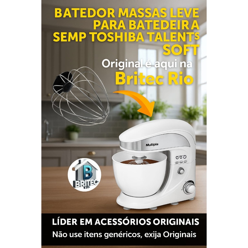 01 Batedor Preto De Massas Leve "Compatível" Para Batedeira Semp Toshiba Talent Soft