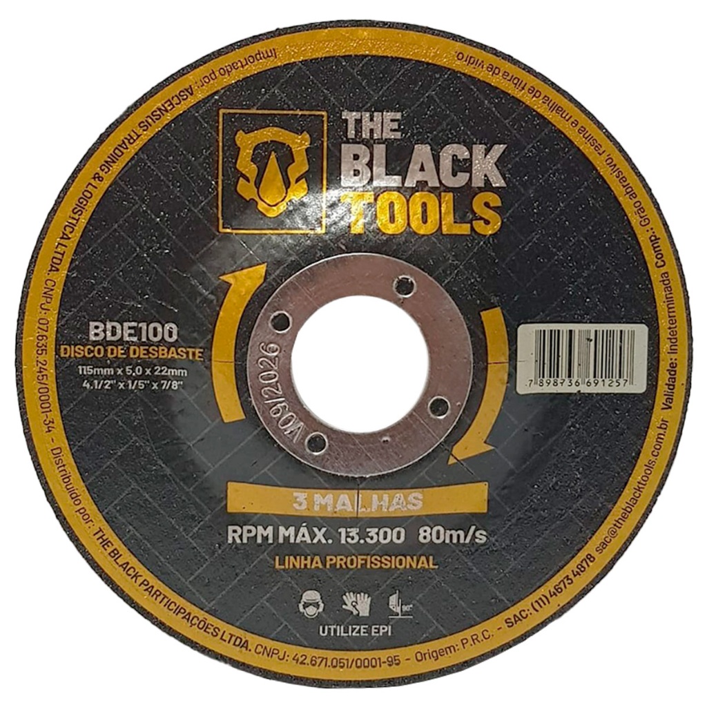 Discos De Desbaste Metal 4.1/2 115mm Para Esmerilhadeira The Black Tools em Oferta na Shopee
