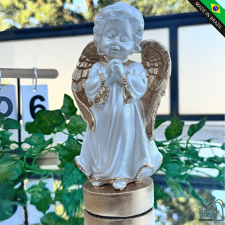 Imagem Anjinho da guarda Anjo Branco Perolado Branco e Dourado Gesso Lembrança Lembrancinha 20cm em Oferta na Shopee
