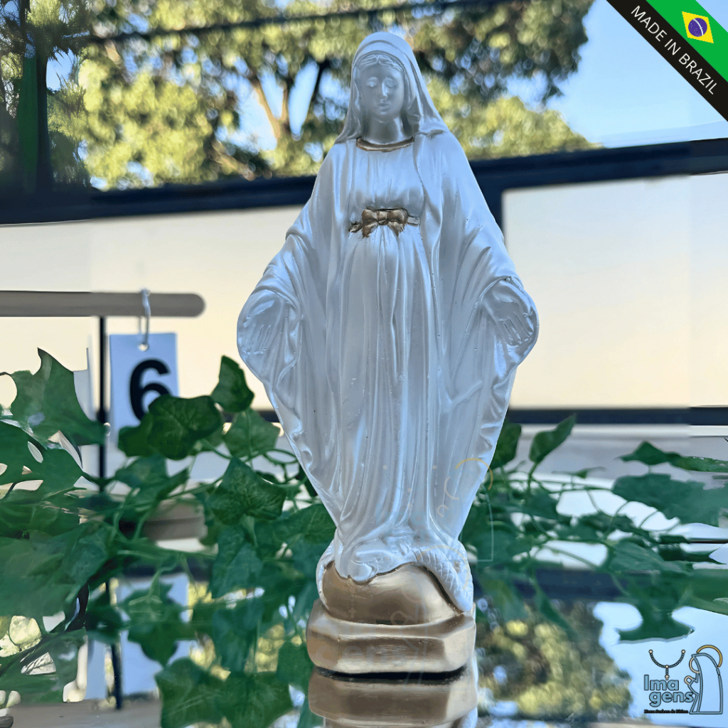 Imagem Católica Nossa Senhora das Graças 22cm em gesso perola e dourado – Presente de Fé em Oferta na Shopee
