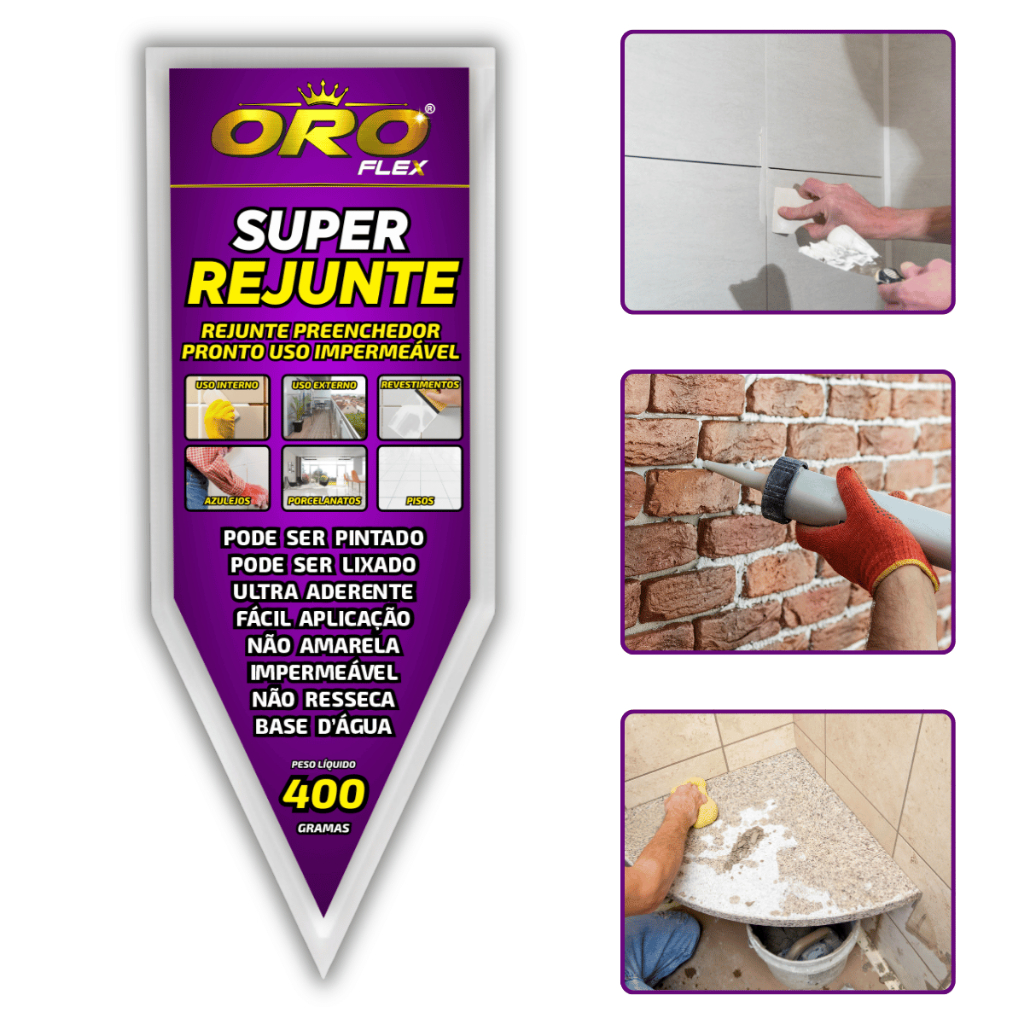 REJUNTE que não amarela, impermeável rápida aplicação s/precisar pedreiro BRANCO SACHÊ 400GR OROFLEX
