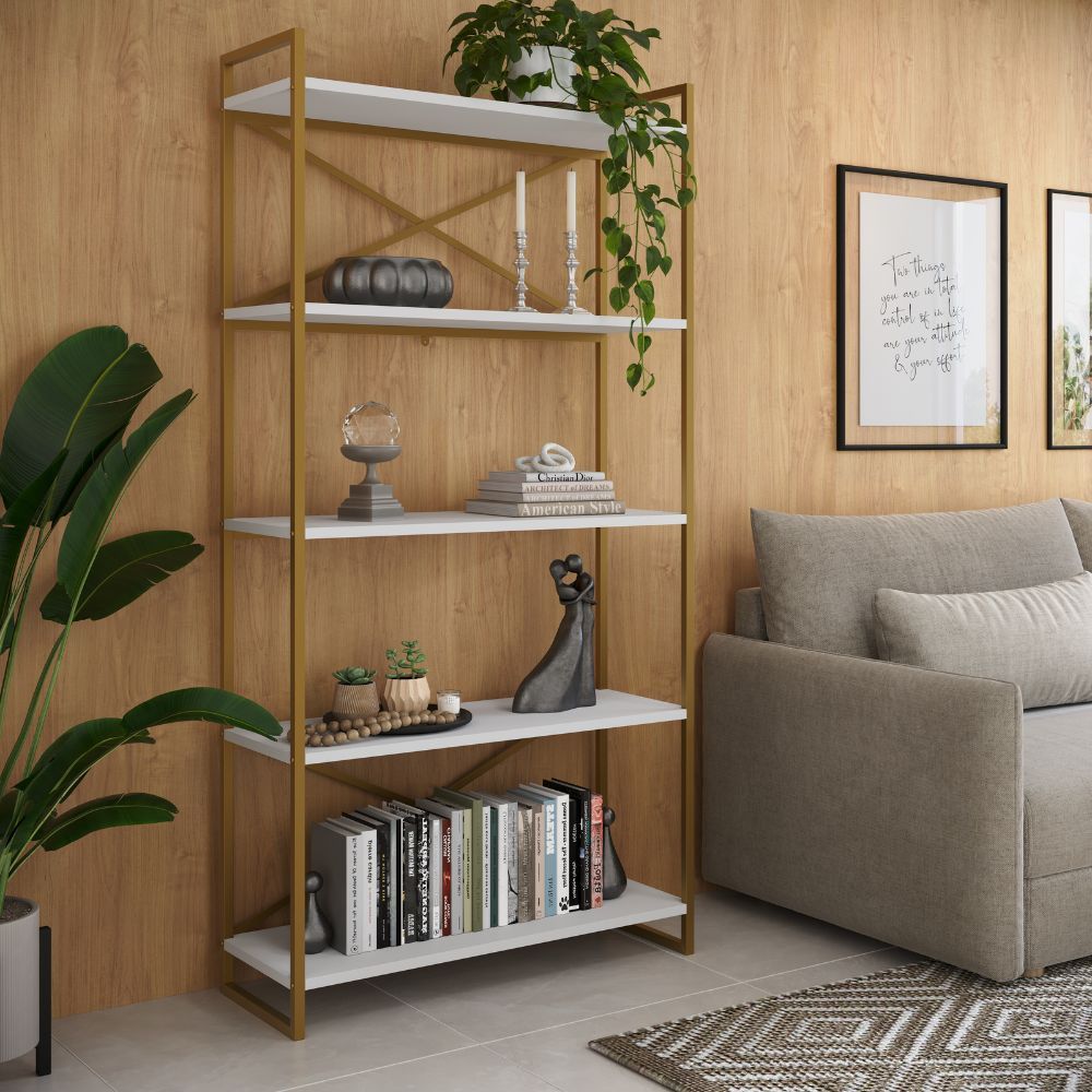 Estante Livreiro em Aço com Prateleiras Branco A1,83xL90cm