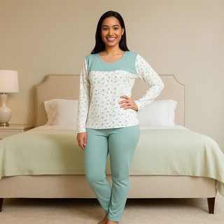 Pijama de Inverno Estampado Blusa Longa e Calça Conjunto Feminino Linha Noite Moda Intima