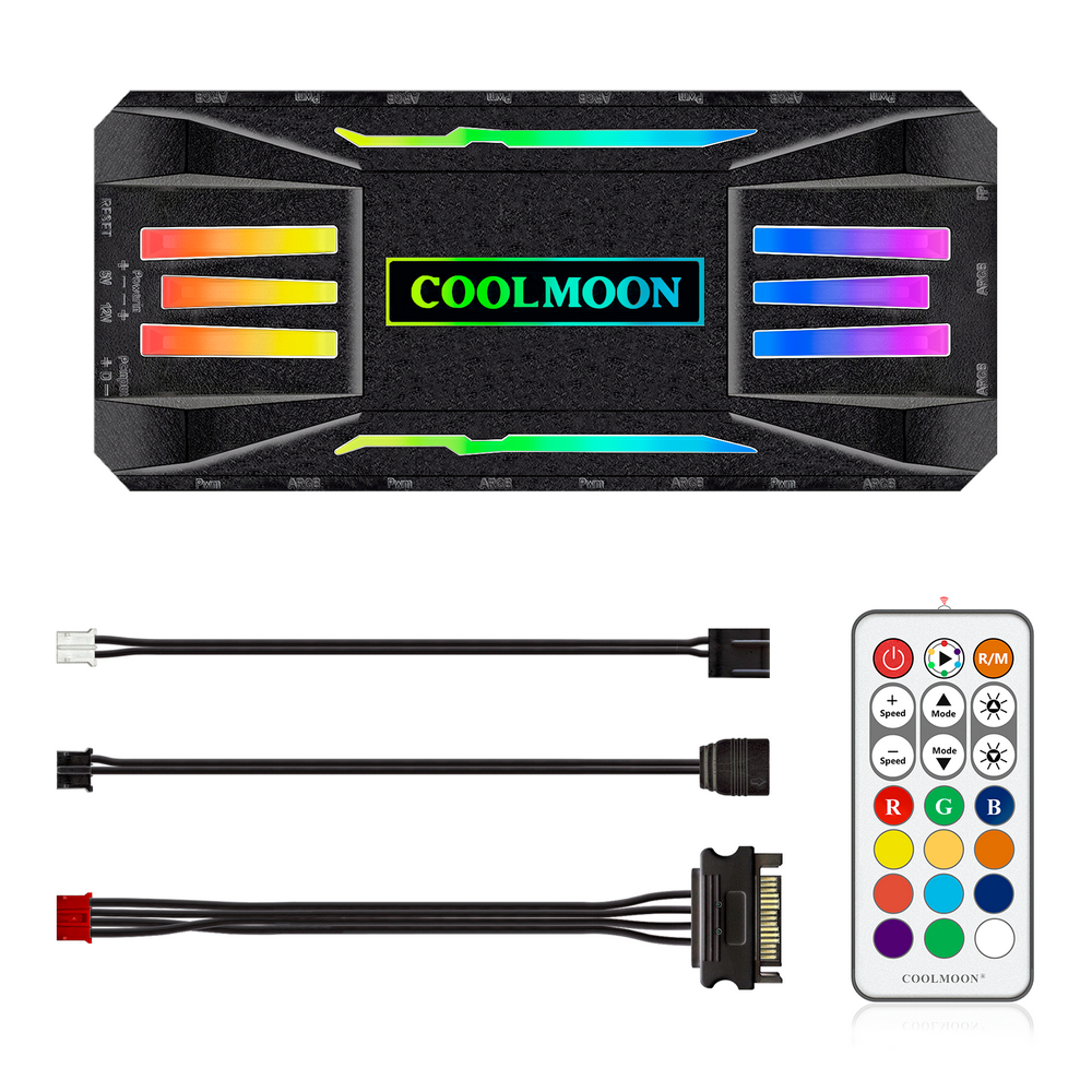 CONTROLADORA DE FANS ARGB 3 PINOS (10 PORTAS), PWM 4 PINOS (8 PORTAS), SATA, PRETA, PA1 COOLMOON