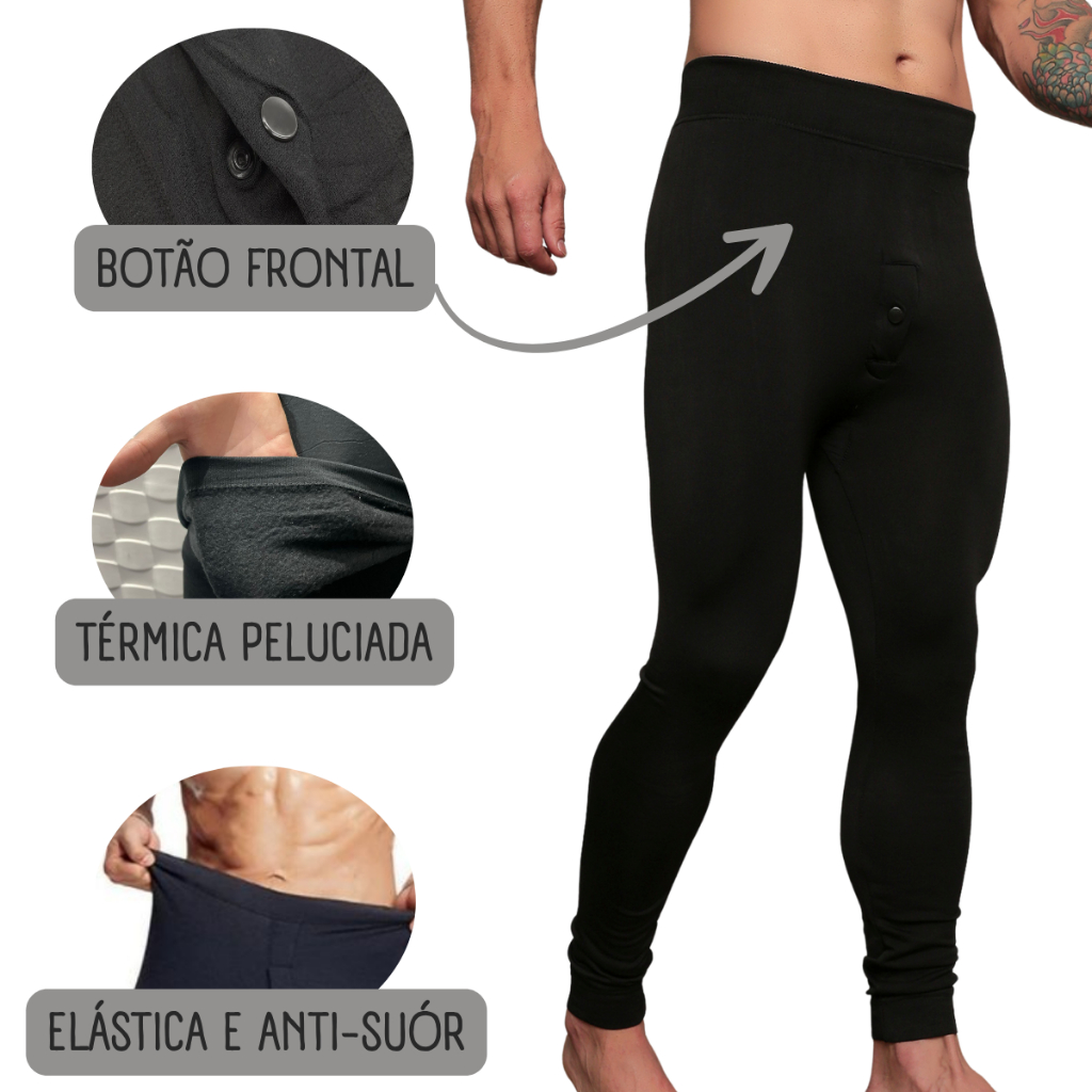 Calça Anti-Transpirante Térmica Masculina Segunda Pele Peluciada Forrada Lã Legging Proteção