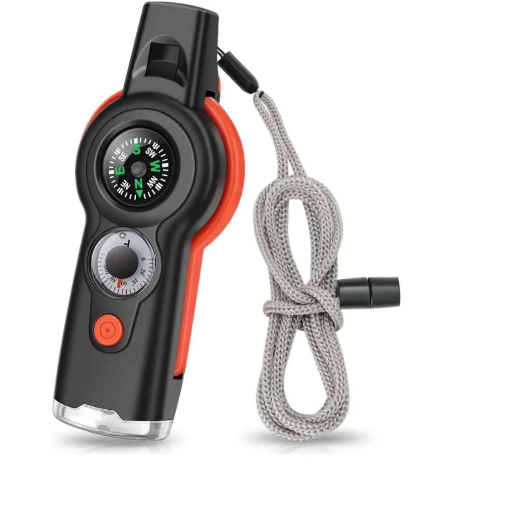 Kit Bússola 7 em 1 - Acampamento  Apito Lanterna Acessórios de Viagem e Caminhadas Divertidas