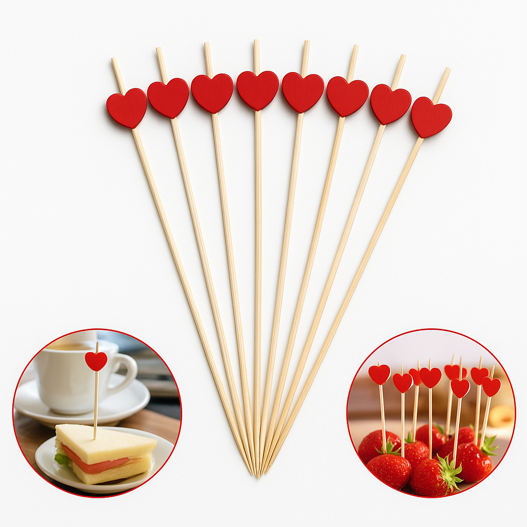 Kit 100/200/400 Espetos Palito Petisco Lanches Sanduiche 12cm Coração Vermelho em Oferta na Shopee