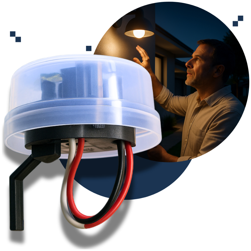 Relé Sensor Fotocélula Bivolt Com Suporte Externo Auto Acende Sozinho a Noite QR51 Corujito