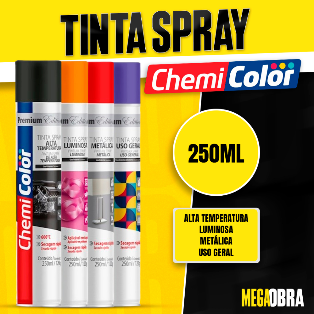 Tinta Spray ChemiColor 250ml Todas as Cores e Acabamento Perfeito em Oferta na Shopee