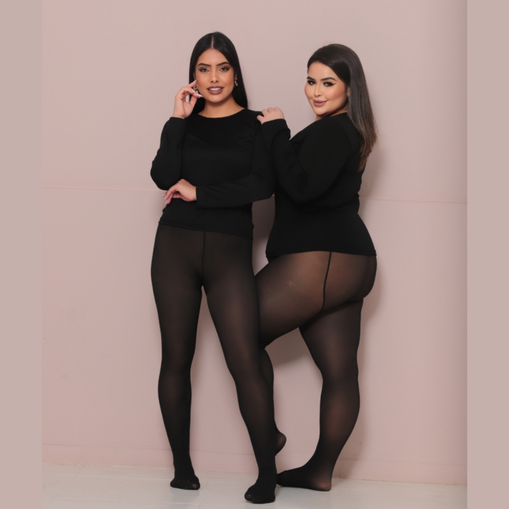 Meia-Calça Preta Térmica Peluciada Feminina Conforto Quente Inverno Roupa Frio Casual Moda Calça