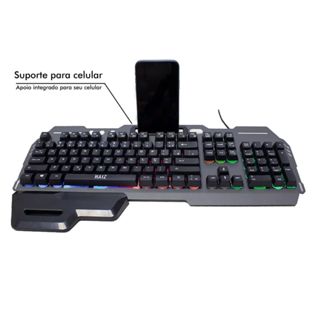 Teclado Gamer com LED RGB Rainbow Estrutura Resistente em Chapa de Ferro Metálica Apoio de Mãos Largo e Suporte em Oferta na Shopee