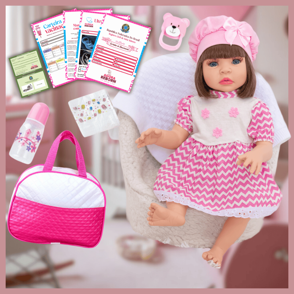 Boneca Reborn Bebê Realista Em Silicone Com Vestido Listrado Bolsa Maternidade Pode Dar Banho - Mom & Baby