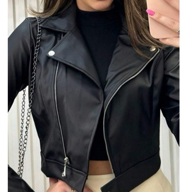 Jaqueta De Couro Feminina Com Ziper Inverno Elegante em Oferta na Shopee