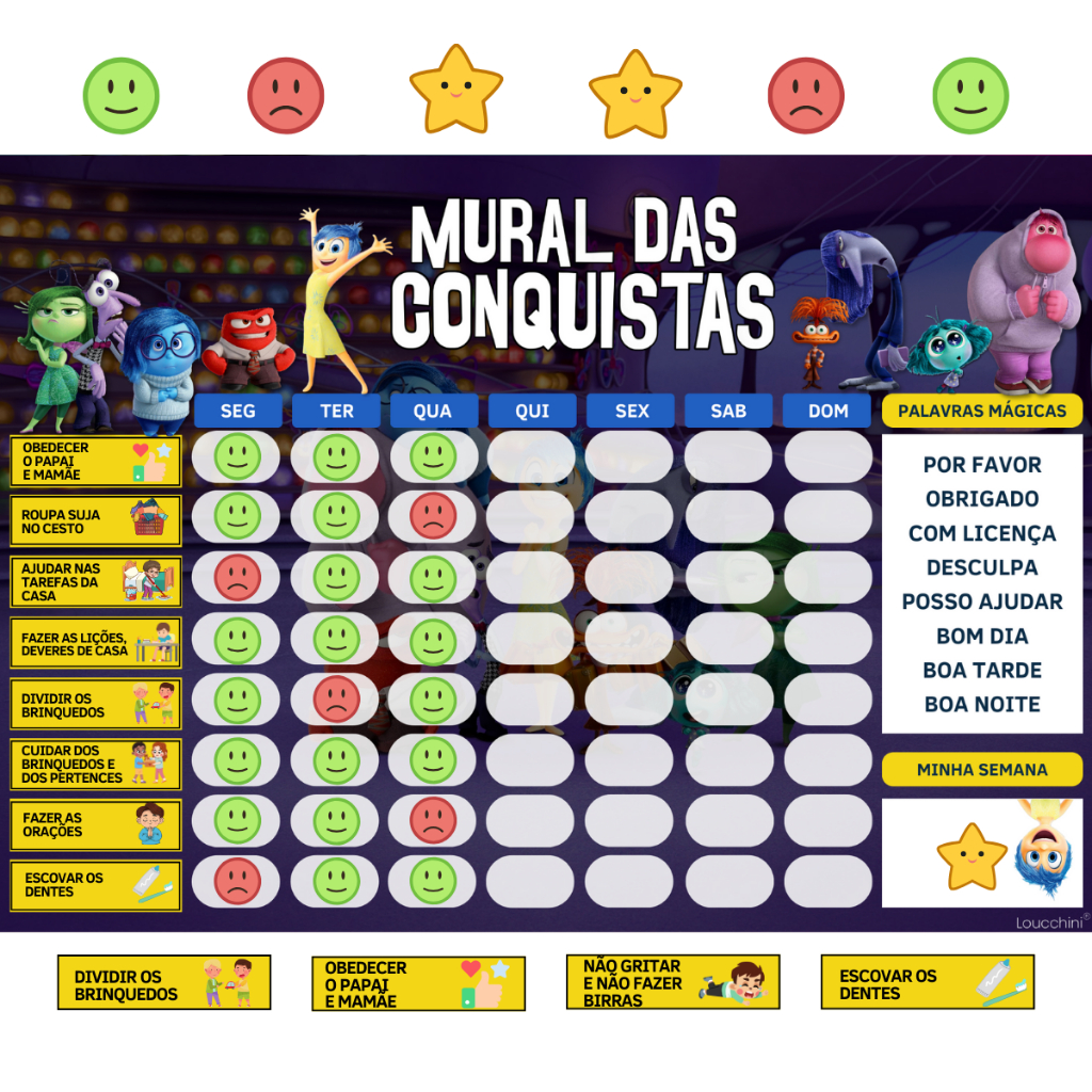 Quadro Rotina Diária E Tarefas Mural Das Conquistas Infantil Tema Divertidamente em Oferta na Shopee