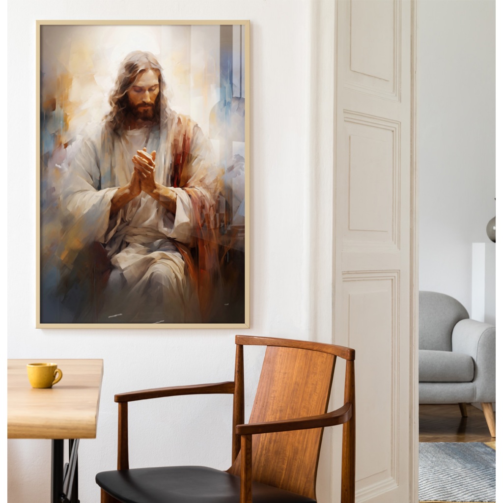 Quadro Jesus Cristo Abstrato Grande Quadro Decorativo Religioso Com Moldura Jesus Oração Pintura
