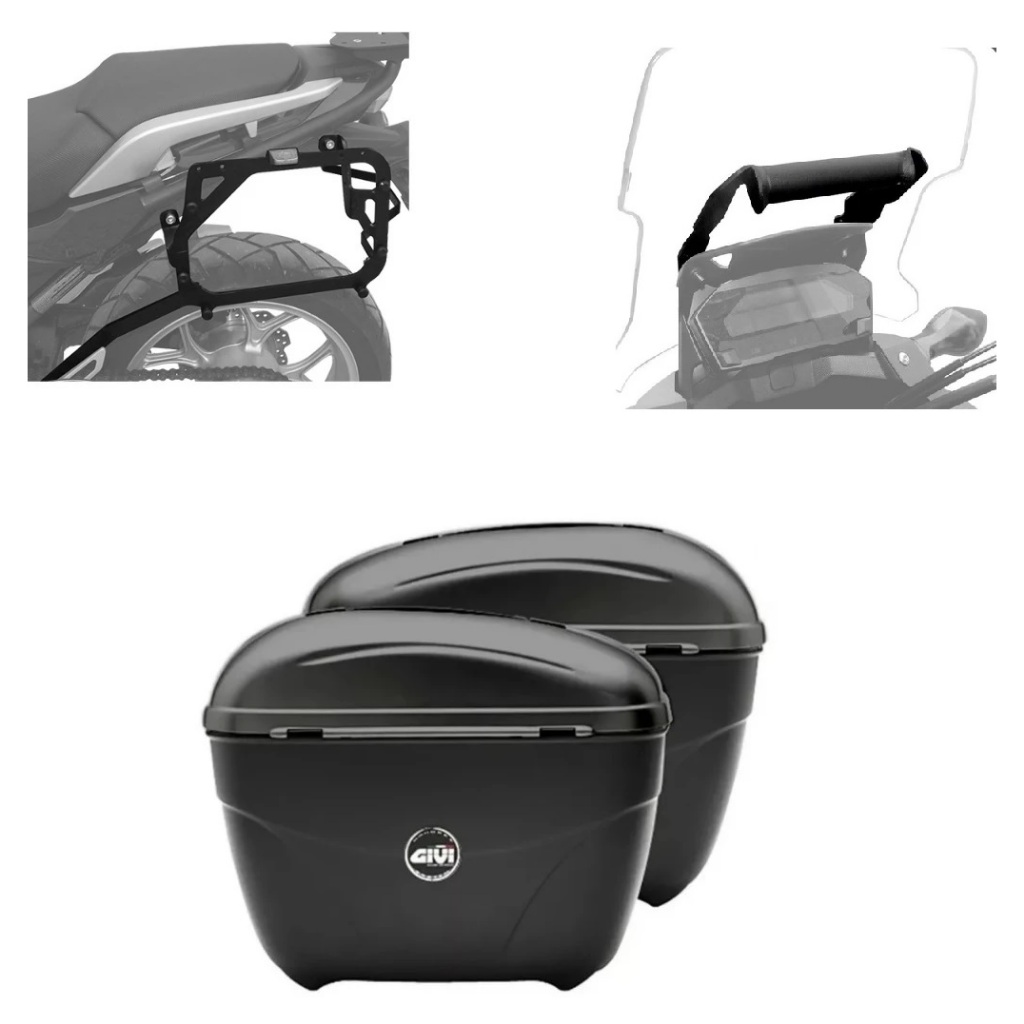suporte lateral Scam + suporte GPS + Par de bau 21 Litros Givi E21N - Honda NC 750X 2016 a 2021