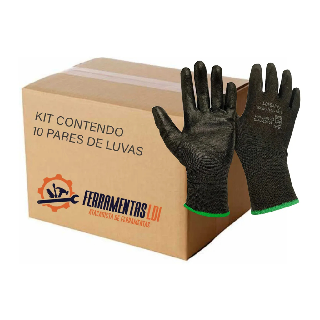 Luva Poliamida Multitato Pu Segurança Mecânico Ldi 10 Pares