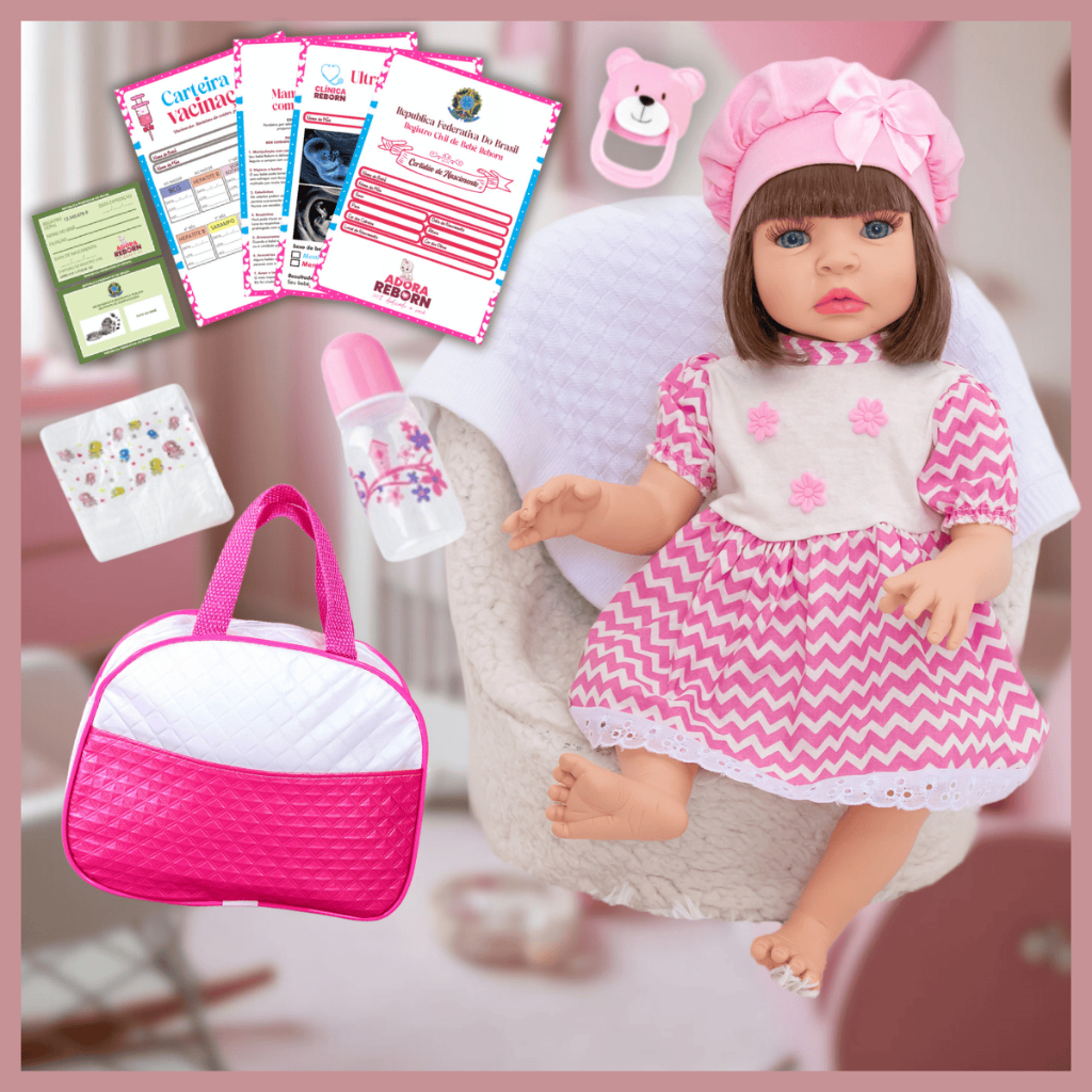 Boneca Reborn Bebê Realista Bolsa Maternidade Em Silicone Com Vestido Listrado - Mom & Baby