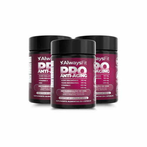 Pro Anti-Aging - Ácido Hialurônico, Trans-Resveratrol, Vitamina C e MSM - 60 Cápsulas - 3 Unidades
