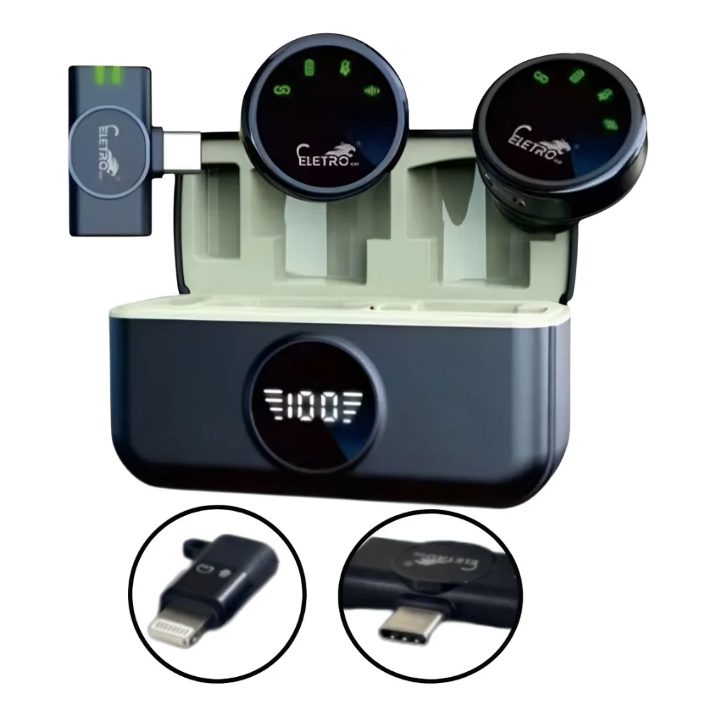 Mic Lapela P/ iPhone E Android C/ Entrada Tipo C E Lightning