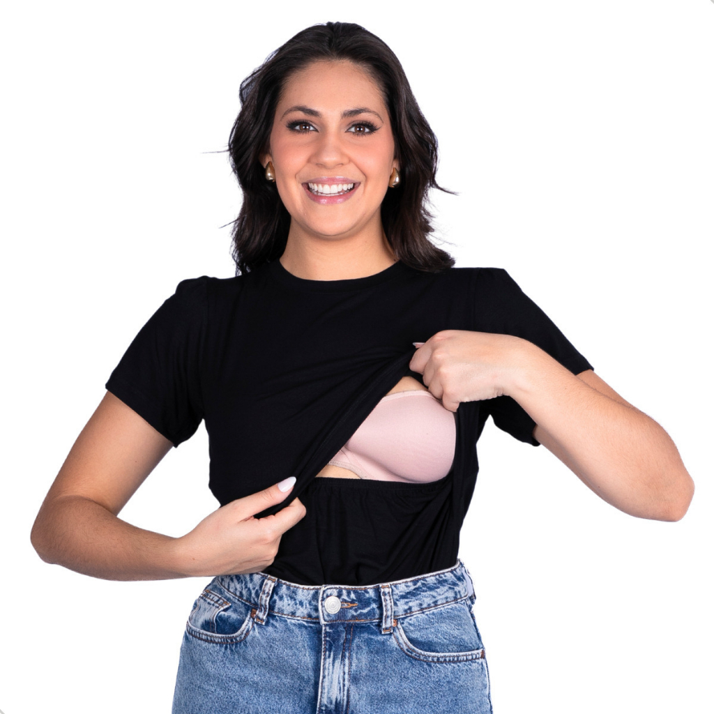 Blusa De Amamentar Manga Curta Gestante Lactante Maternidade Amamentação Prática Confortável em Oferta na Shopee