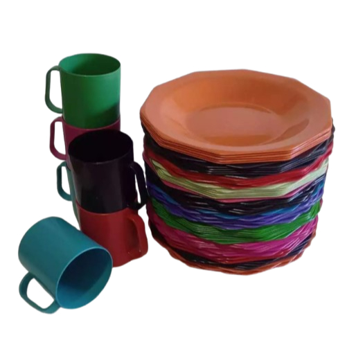 Prato Fundo 10Lados + Caneca 300ml Mix de Cor; Kit 6,10 ou 20 peças(plástico). Escola/Festa