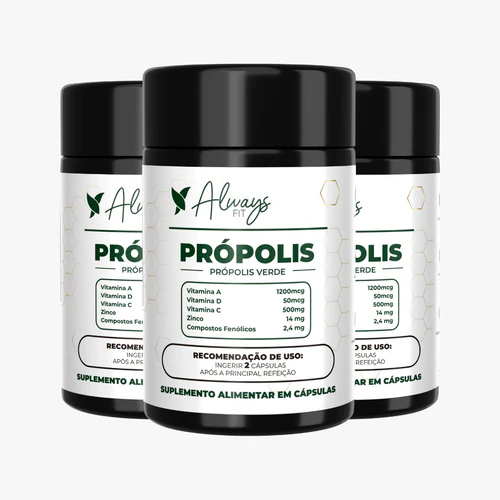 Própolis Verde com Vitaminas A, D3, C e Zinco - 60 Cápsulas - 3 Unidades