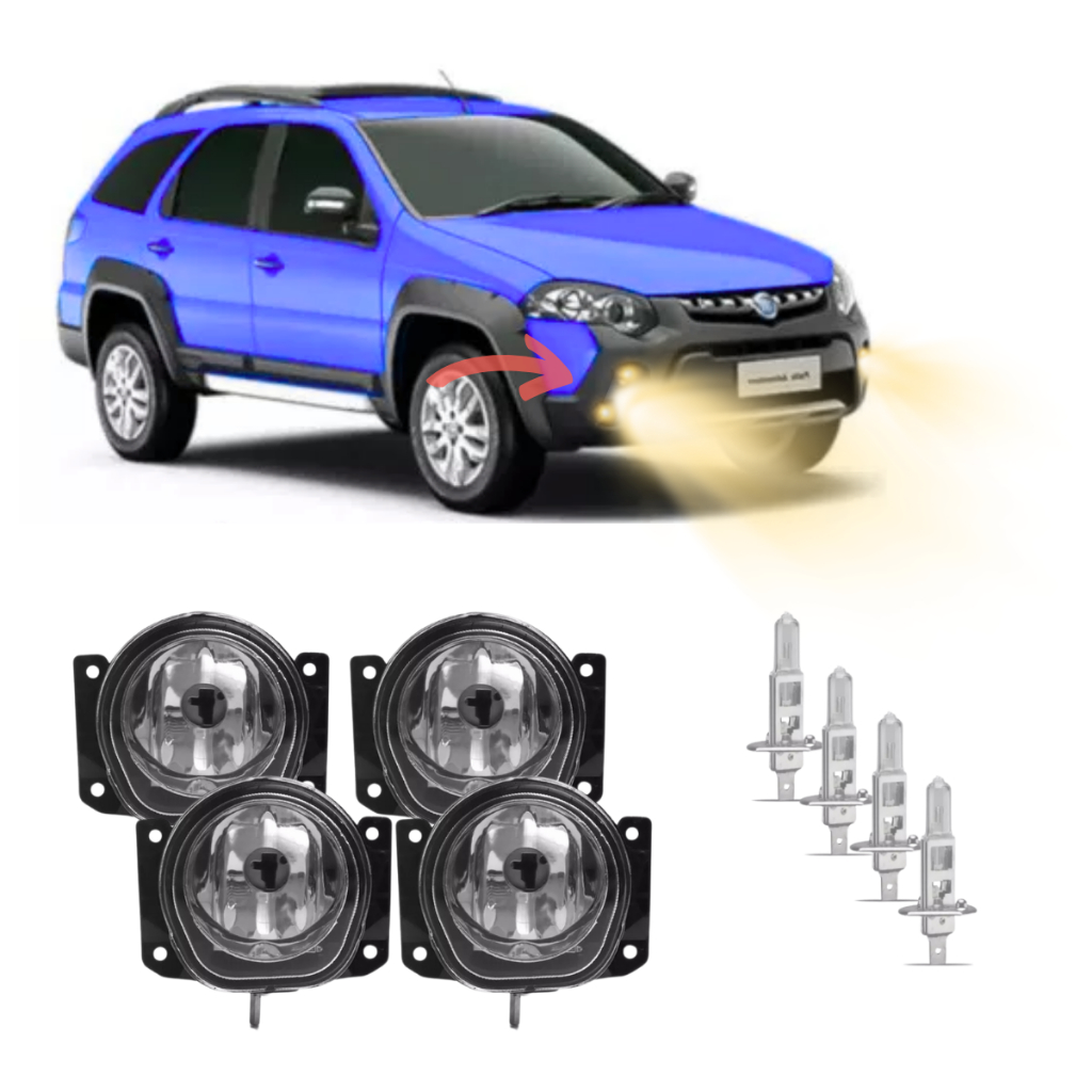Kit 4 Farol de Milha Auxiliar Fiat Palio Weekend 2001 a 2020 G2 G3 G4 Trekking Adventure Locker + H1