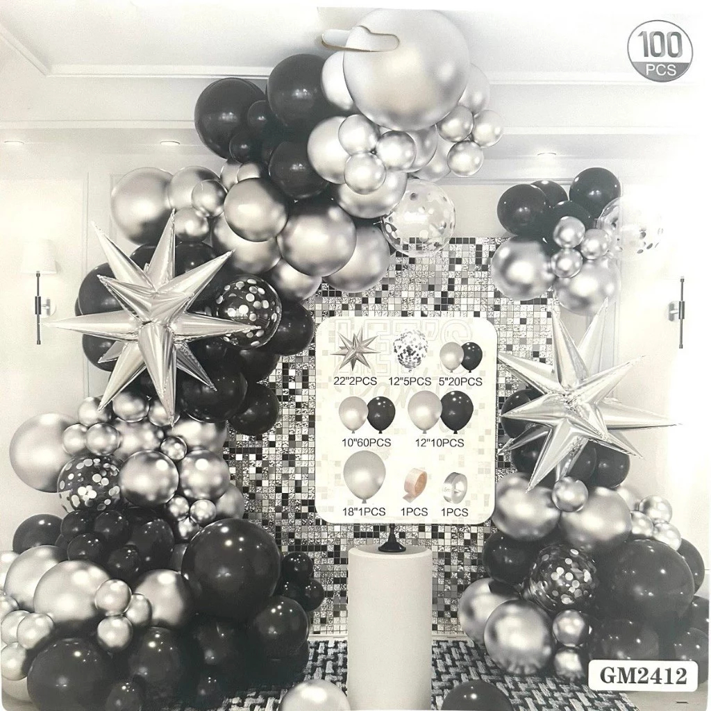 Kit c/ 100 Pcs Bexiga Cromada Prata Preto Balão Estrela Sputnik - Enfeite Festa Decoração em Oferta na Shopee
