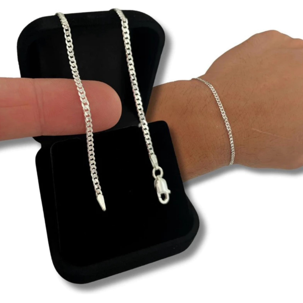 Pulseira Masculina Grumet Escama de Peixe 2mm Banhada a Prata 925 Estilosa em Oferta na Shopee