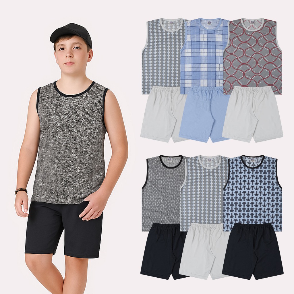 Pijama Juvenil Menino Regata Sortidas para o Verão  Conjunto 2 peças - Kit 4 Peças - Kit 6 Peças Tam 10 ao 16