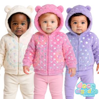 Casaco Bebê Peluciado Com Capuz E Orelhinhas Corações em Oferta na Shopee