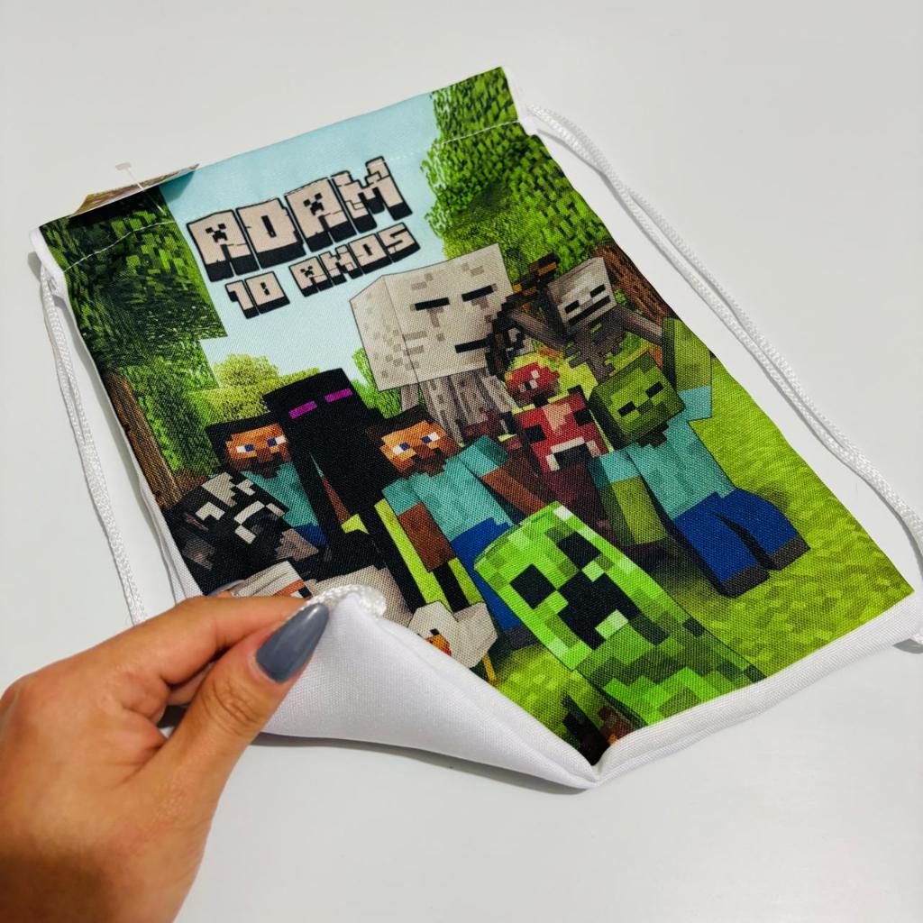 Mochila Saquinho Personalizada Minecraft | Lembrancinha Festa Infantil | Brinde Aniversário | Tema Menino