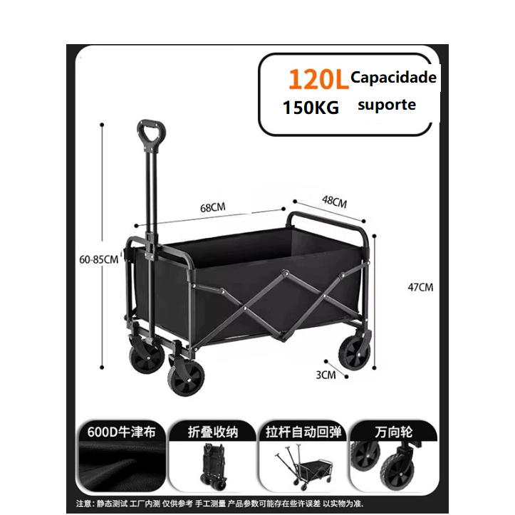 Carrinho Dobrável Portátil Preto Para Carga Multiuso Camping Pesca Compras em Oferta na Shopee