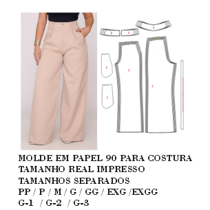 MOLDE,MODELAGEM DE CALÇA ALFAIATARIA PANTALONA COM PREGAS EM PAPEL 90 GM PARA COSTURA HSTZ-176