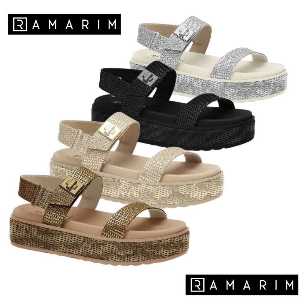 Sandália Papete Flatform Feminina Ramarim Rafia Moda Casual Ref: 2443206 em Oferta na Shopee