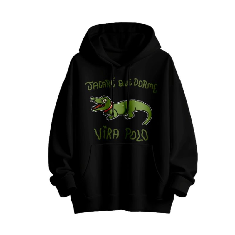 Moletom Ganguru Unissex Graphic Streetwear Jacare que Dorme Vira Polo Blusa Frio Com Bolso Capuz Casaco Algodão STW 080