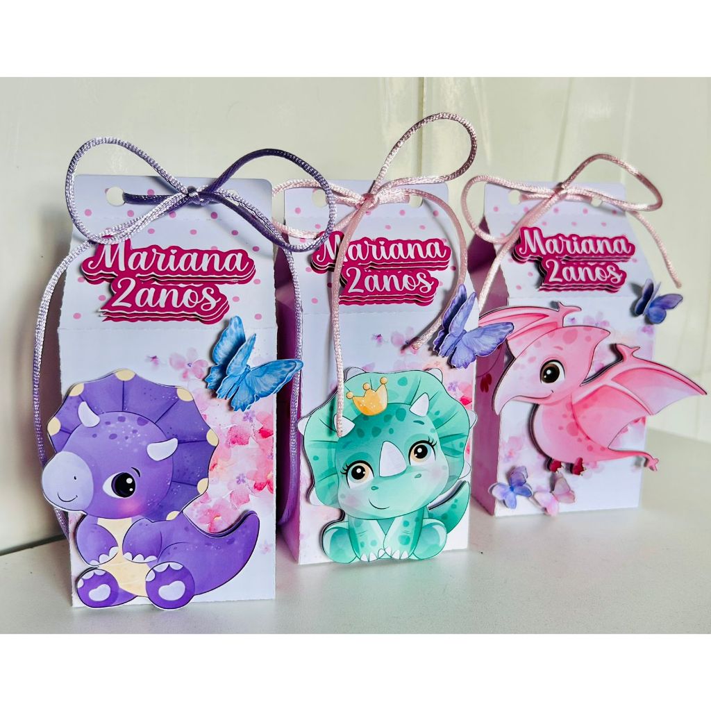 KIT CAIXAS PERSONALIZADA DINO BABY + BRINDE / LEMBRANCINHA DE FESTA / ANIVERSÁRIO / PERSONALIZADOS / DINOSSAURO ROSA