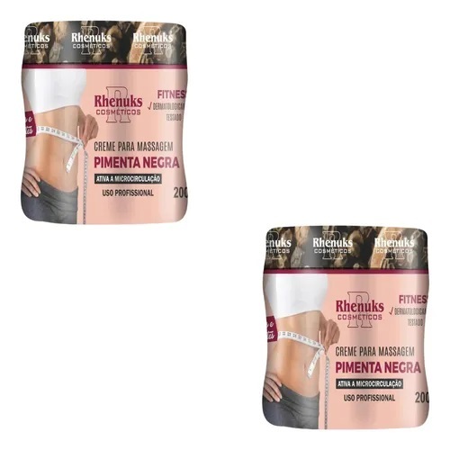 Kit 2 Gel Creme Massageador Pimenta Negra 200G Anti Estrias E Celulites Redutor De Medidas