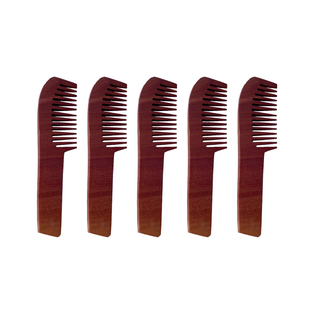 Kit 5 Pentes Rústico de Madeira 22cm Salão Beleza Para Barba e Cabelo, Antiestático e Desembaraça