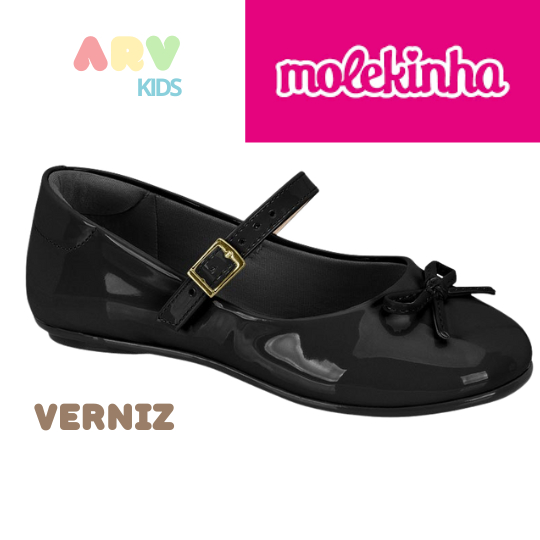 Sapatilha Preta rosa Branco Dourada verniz infantil Molekinha