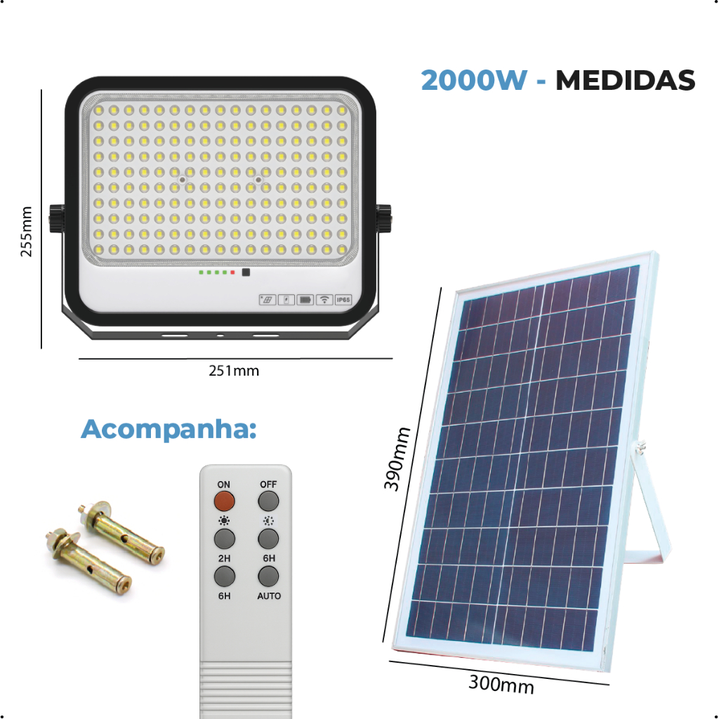Detalhes do Kit 3 Holofote Solar Refletor Led 2000W ou 1000w Prova D'àgua C/placa Solar para ambientes externos